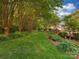 Manicured backyard with a vibrant green lawn and mature crape myrtle trees, creating a tranquil setting at 2825 Redfield Dr, Charlotte, NC 28270