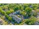 Birds-eye view shows the well-maintained blue siding buildings surrounded by mature trees at 300 E Park Ave # 16, Charlotte, NC 28203