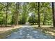 View of long gravel driveway leading through lush green trees to a serene and private property at 3116 Old Montgomery Place Rd, Monroe, NC 28112