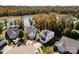 Aerial view of lakeside homes with colorful trees in autumn and private docks in a lakeside community at 31226 Cove View Ct, Lancaster, SC 29720