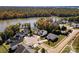 Aerial view showcases the home's location on a cul-de-sac in the community and access to water at 31226 Cove View Ct, Lancaster, SC 29720