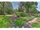 Beautifully landscaped yard with flowering bushes, a stone path, and lush greenery at 385 Gum Branch Rd, Charlotte, NC 28214