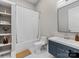 Bathroom with shelving unit and sleek blue vanity at 4315 Hartis Grove Church Rd, Indian Trail, NC 28079