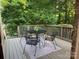 Outdoor deck with seating, a table, and surrounding greenery at 5321 Kathryn Blair Ln, Charlotte, NC 28226