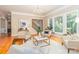Sunlit living room showcasing hardwood floors, large windows with backyard view, and elegant furnishings at 5321 Kathryn Blair Ln, Charlotte, NC 28226