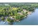 Beautiful aerial view of lakeside homes with private docks nestled among lush greenery at 565 Shore Acres Rd, Salisbury, NC 28146
