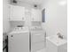 Functional laundry room with white cabinets, a utility sink, and a washer and dryer for added convenience at 5903 Wm Griffin Rd, Monroe, NC 28112