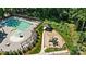 Aerial view of the community playground with slides, swings, and picnic area next to the pool and clubhouse at 1005 Grand Oak Dr, Waxhaw, NC 28173