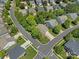 Aerial view of a Gathering-friendly neighborhood showcasing well-maintained homes, mature trees and landscaping at 1012 Sudbury Ln, Matthews, NC 28104