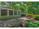 Expansive backyard featuring a brick patio with a fire pit and a screened-in porch at 1012 Sudbury Ln, Matthews, NC 28104