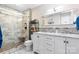Updated bathroom with marble counters and tiled shower at 1110 16Th Avenue Nw Pl, Hickory, NC 28601