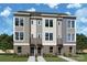New townhome facade featuring stone accents, gray siding, and modern windows offering great curb appeal at 1116 Bismuth Way, Charlotte, NC 28211