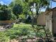 View of the home's backyard featuring large storage sheds, a dog house, and lush greenery at 1212 Meadow Ln, Charlotte, NC 28205