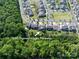 Aerial view of a neighborhood showcasing the property's location near green space at 1260 Thomas Knapp Pkwy, Fort Mill, SC 29715