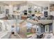 This collage showcases a kitchen, living room, bathroom, and covered patio at 13714 Jacks Ln, Pineville, NC 28134
