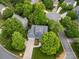 Aerial view of a home with beautiful landscaping, mature trees, and a well-manicured lawn in a desirable neighborhood at 3133 English Sparrow Ln, Charlotte, NC 28210