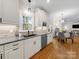 Modern kitchen featuring white cabinets, granite countertops, and hardwood flooring at 3133 English Sparrow Ln, Charlotte, NC 28210
