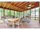 A screened porch with wood floors, wood ceiling, and outdoor furniture at 5601 Carmel Station Ave, Charlotte, NC 28226