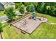 A playground with swings, slide, and climbing structure is surrounded by lush green space in this aerial shot at 724 Lagan Ct, Fort Mill, SC 29715