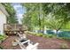 Seating area in backyard with a picturesque pond view at 10011 Spring Park Dr, Charlotte, NC 28269