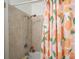 Shower with a tub and a decorative shower curtain at 1324 Princeton Ave, Gastonia, NC 28054