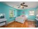 Colorful bedroom with hardwood floors, window seat, and natural light at 1324 Princeton Ave, Gastonia, NC 28054