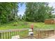 Beautiful backyard with wooden deck, green space, a shed, and mature trees at 205 Pinehurst Dr, Kings Mountain, NC 28086