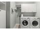 Well-equipped laundry room with a front-load washer and dryer, cabinets, and hanging space at 329 Secretariat Dr, Iron Station, NC 28080
