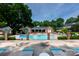 Community pool with sundeck, lounge chairs, and lush landscaping on a sunny day at 4234 Woodglen Ln, Charlotte, NC 28226
