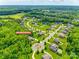 A picturesque aerial view of a neighborhood with mature trees, well-maintained homes, and a community pond at 801 Hidden Pond Ln, Waxhaw, NC 28173
