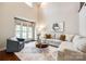 Bright living room with high ceilings, large windows, a comfortable sofa, and stylish decor at 801 Hidden Pond Ln, Waxhaw, NC 28173