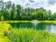 Scenic pond with a fountain and lush greenery, creating a serene and inviting outdoor space at 801 Hidden Pond Ln, Waxhaw, NC 28173