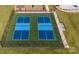 Aerial view of the community pickleball courts with green and blue playing surfaces at 1023 Hostler Ln, York, SC 29745