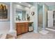 Bathroom with walk-in shower, vanity, and tile floors at 1929 Faison Ave, Fort Mill, SC 29708