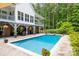 Gorgeous in-ground pool and covered deck overlooking a lush backyard surrounded by mature trees at 1956 Forest Ridge Dr, Stanley, NC 28164