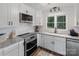 Stylish kitchen showcases stainless steel appliances, white cabinets and backsplash, and granite countertops at 281 Emerald Shores Rd, Mount Gilead, NC 27306
