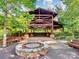 Outdoor pavilion with a stone fire pit, benches, and manicured landscaping at 3103 Oliver Stanley Trl, Lancaster, SC 29720