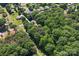 Aerial view showcases a neighborhood nestled among lush greenery and mature trees, offering peace and privacy at 335 Bob White Run, Salisbury, NC 28147