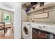 Convenient laundry area with modern appliances, shelving, and access to the dining room at 335 Bob White Run, Salisbury, NC 28147