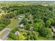 An aerial shot of a tree-lined neighborhood, showing well-maintained homes and lush greenery at 402 School St, Rockwell, NC 28138