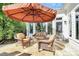 Inviting outdoor patio seating area with neutral toned patio furniture and shade umbrella at 4509 Rosecliff Dr, Charlotte, NC 28277