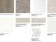A grouping of materials that include carpet, wood flooring, quartz counters, tiles, and cabinet finishes at 739 Hoke Ln, Davidson, NC 28036