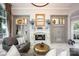 Cozy living room featuring a fireplace, built-in shelving, and comfortable seating at 140 Lightship Dr, Mooresville, NC 28117