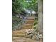 Stone steps leading to a serene backyard garden with statues at 16134 Tinura Ct # 134, Tega Cay, SC 29708