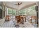 Screened porch offers comfortable seating, a ceiling fan and serene views of the private outdoor space at 3304 Danhill Pl, Matthews, NC 28105