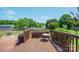 A charming wooden deck offers an inviting outdoor seating area surrounded by lush greenery at 4301 Windjammer Sw Ct, Concord, NC 28027