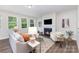 Cozy living room with a fireplace, large windows, comfortable seating, and modern decor at 5065 Watersail Way, Clover, SC 29710