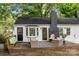 Charming back deck featuring an outdoor seating area, fireplace and view of the green backyard at 6719 Woodshed Cir, Charlotte, NC 28270