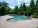 Beautiful backyard with a sparkling pool surrounded by lush landscaping and a brick patio at 8904 Woodhall Lake Dr, Waxhaw, NC 28173