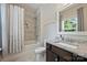 Bathroom featuring a shower/tub combo and granite countertops at 1209 Leigh Ave, Charlotte, NC 28205